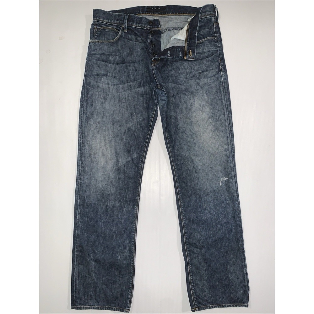 Hudson Jeans Men 36x33 Dark Blue Whiskered Relaxed Straight Button Fly USA Made